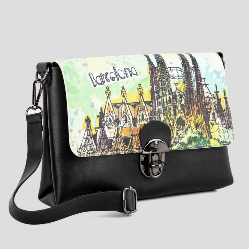 Bolsa Crossbody Gaudi Barcelona Black and Multicolor Women's Bag NEW
